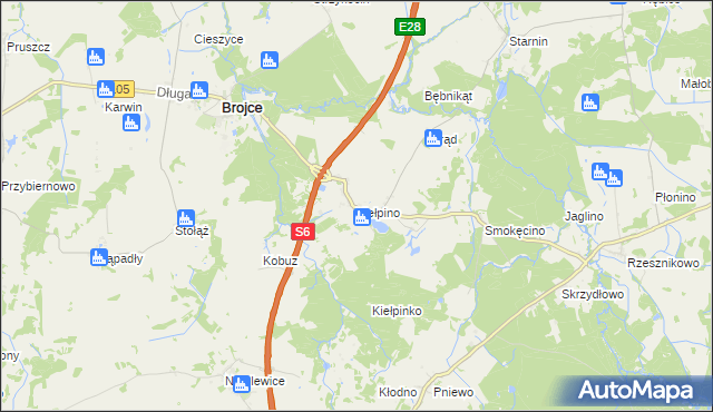 mapa Kiełpino gmina Brojce, Kiełpino gmina Brojce na mapie Targeo