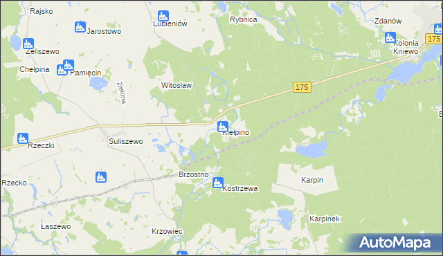 mapa Kiełpino gmina Drawno, Kiełpino gmina Drawno na mapie Targeo