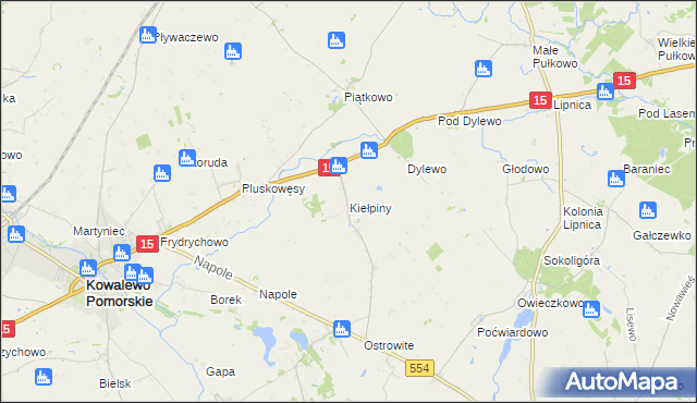 mapa Kiełpiny gmina Kowalewo Pomorskie, Kiełpiny gmina Kowalewo Pomorskie na mapie Targeo