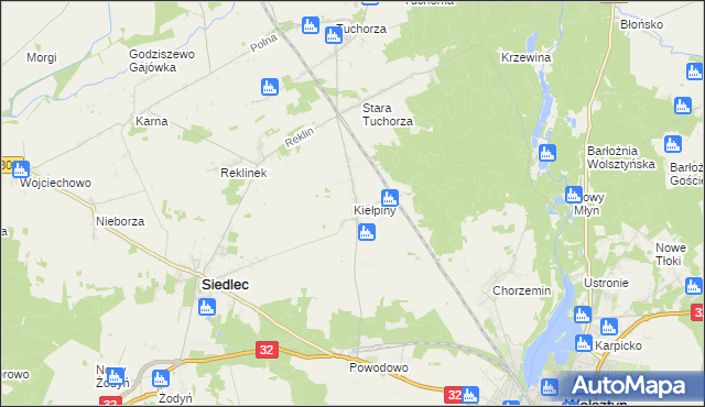 mapa Kiełpiny gmina Siedlec, Kiełpiny gmina Siedlec na mapie Targeo