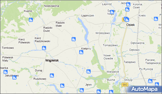 mapa Kiełpiny gmina Wąpielsk, Kiełpiny gmina Wąpielsk na mapie Targeo
