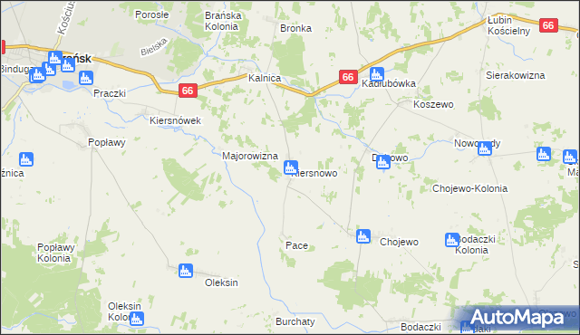 mapa Kiersnowo gmina Brańsk, Kiersnowo gmina Brańsk na mapie Targeo