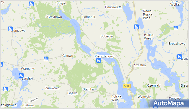 mapa Kiersztanowo gmina Mrągowo, Kiersztanowo gmina Mrągowo na mapie Targeo