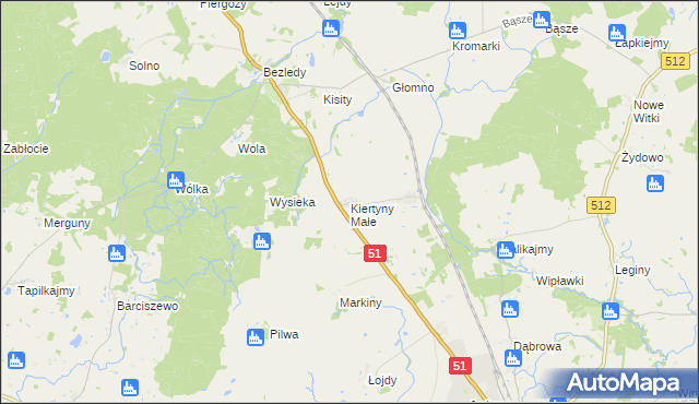 mapa Kiertyny Małe, Kiertyny Małe na mapie Targeo