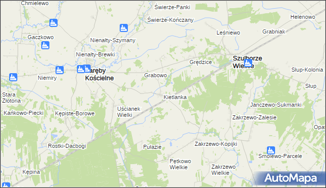 mapa Kietlanka gmina Zaręby Kościelne, Kietlanka gmina Zaręby Kościelne na mapie Targeo