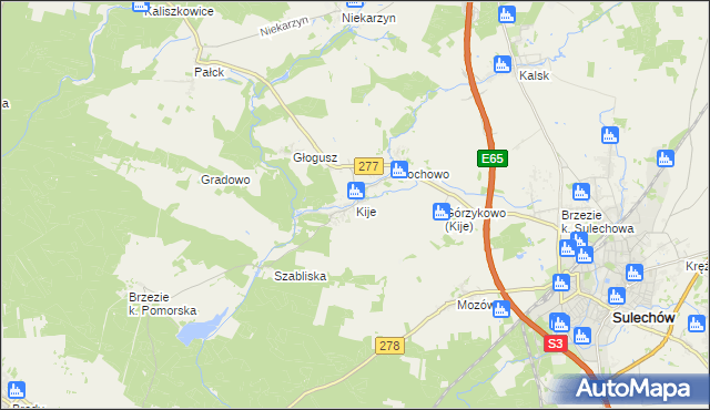 mapa Kije gmina Sulechów, Kije gmina Sulechów na mapie Targeo