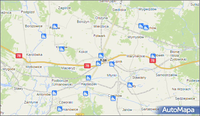 mapa Kije powiat pińczowski, Kije powiat pińczowski na mapie Targeo