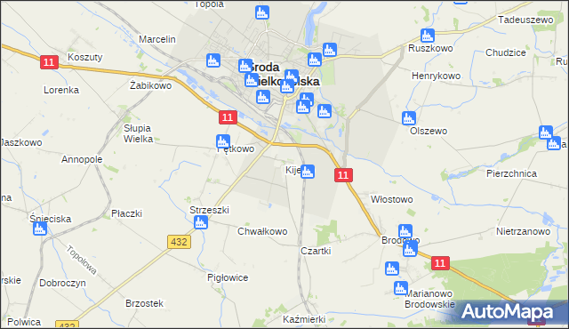 mapa Kijewo gmina Środa Wielkopolska, Kijewo gmina Środa Wielkopolska na mapie Targeo