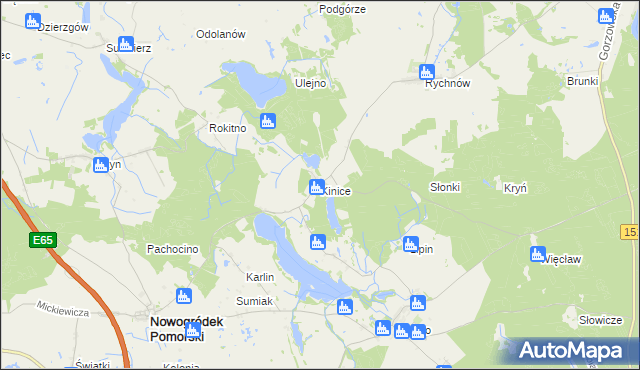 mapa Kinice gmina Nowogródek Pomorski, Kinice gmina Nowogródek Pomorski na mapie Targeo