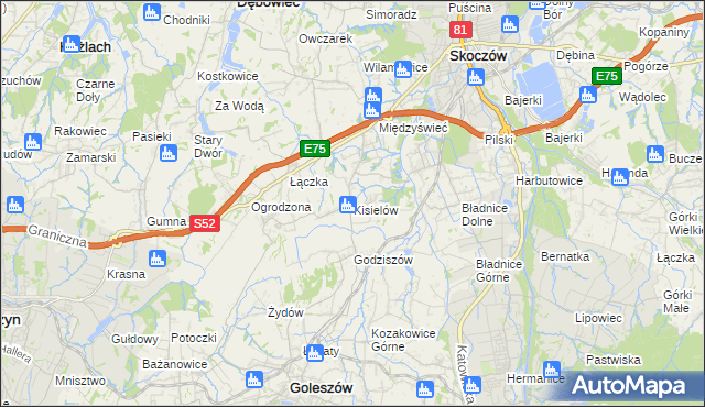 mapa Kisielów gmina Goleszów, Kisielów gmina Goleszów na mapie Targeo