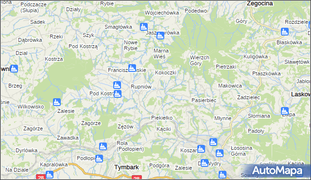 mapa Kisielówka gmina Limanowa, Kisielówka gmina Limanowa na mapie Targeo