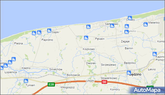 mapa Kiszkowo gmina Będzino, Kiszkowo gmina Będzino na mapie Targeo