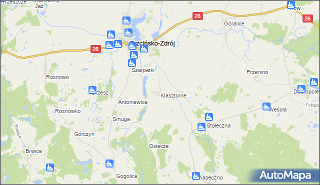 mapa Klasztorne gmina Trzcińsko-Zdrój, Klasztorne gmina Trzcińsko-Zdrój na mapie Targeo