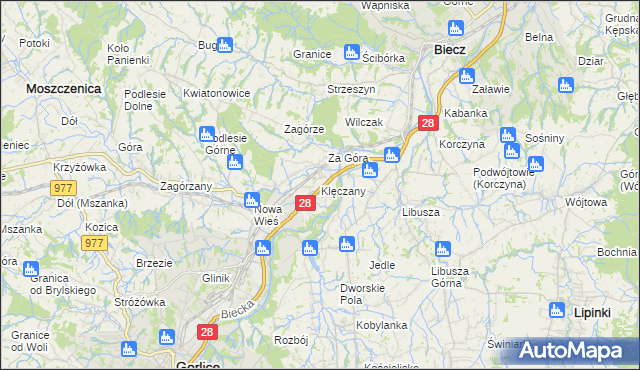 mapa Klęczany gmina Gorlice, Klęczany gmina Gorlice na mapie Targeo