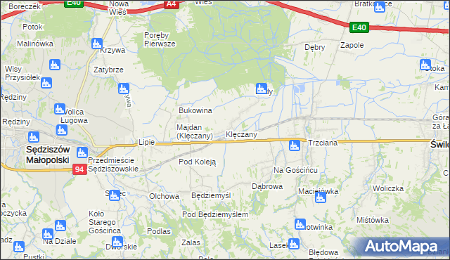 mapa Klęczany gmina Sędziszów Małopolski, Klęczany gmina Sędziszów Małopolski na mapie Targeo