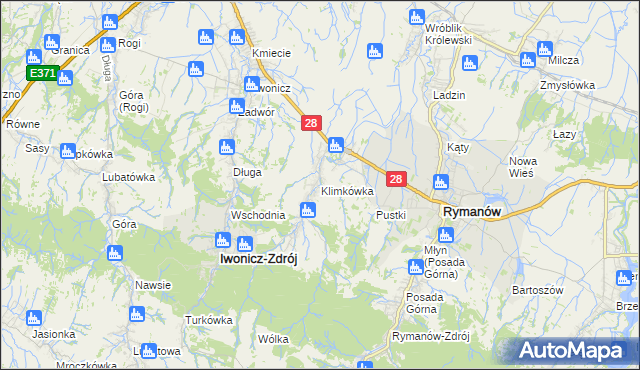 mapa Klimkówka gmina Rymanów, Klimkówka gmina Rymanów na mapie Targeo