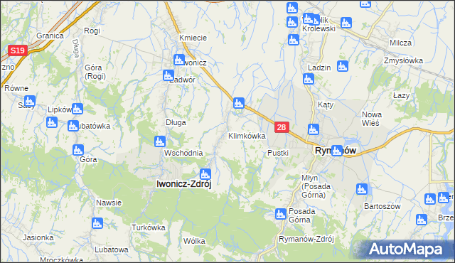 mapa Klimkówka gmina Rymanów, Klimkówka gmina Rymanów na mapie Targeo