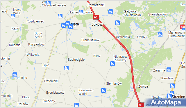 mapa Kliny gmina Łanięta, Kliny gmina Łanięta na mapie Targeo