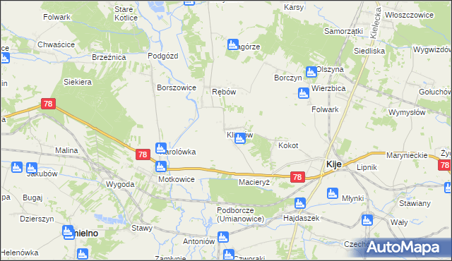 mapa Kliszów gmina Kije, Kliszów gmina Kije na mapie Targeo