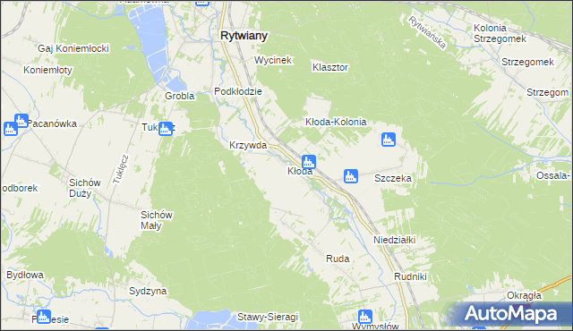 mapa Kłoda gmina Rytwiany, Kłoda gmina Rytwiany na mapie Targeo