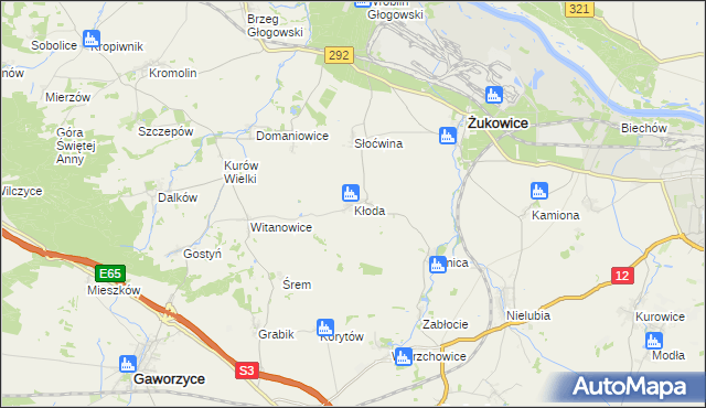 mapa Kłoda gmina Żukowice, Kłoda gmina Żukowice na mapie Targeo