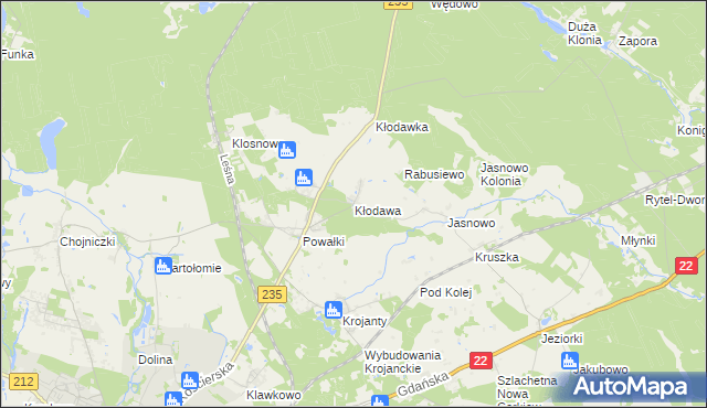 mapa Kłodawa gmina Chojnice, Kłodawa gmina Chojnice na mapie Targeo