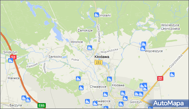 mapa Kłodawa powiat gorzowski, Kłodawa powiat gorzowski na mapie Targeo