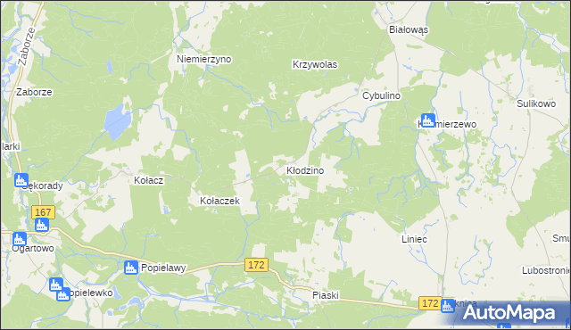 mapa Kłodzino gmina Barwice, Kłodzino gmina Barwice na mapie Targeo