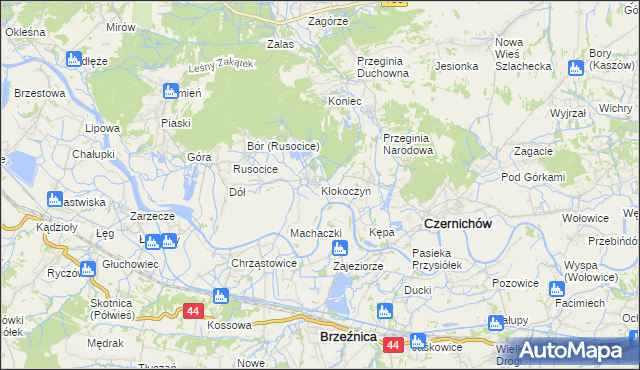 mapa Kłokoczyn gmina Czernichów, Kłokoczyn gmina Czernichów na mapie Targeo