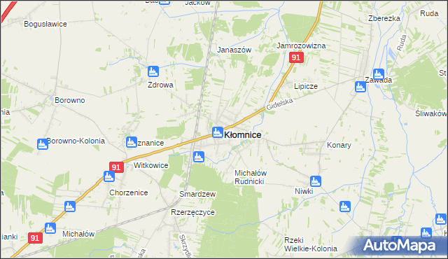 mapa Kłomnice, Kłomnice na mapie Targeo