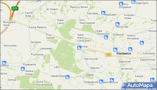 mapa Klonów gmina Racławice, Klonów gmina Racławice na mapie Targeo