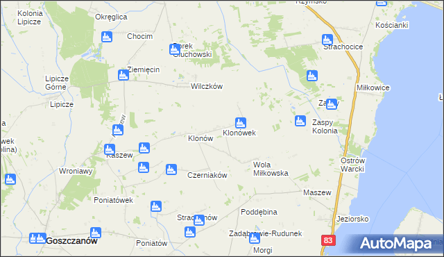 mapa Klonówek, Klonówek na mapie Targeo