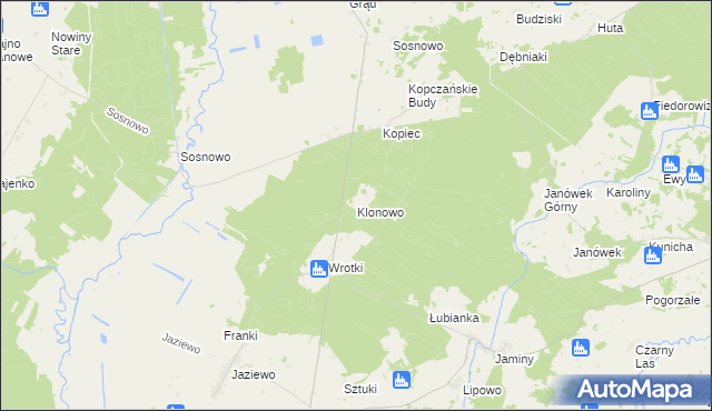 mapa Klonowo gmina Sztabin, Klonowo gmina Sztabin na mapie Targeo