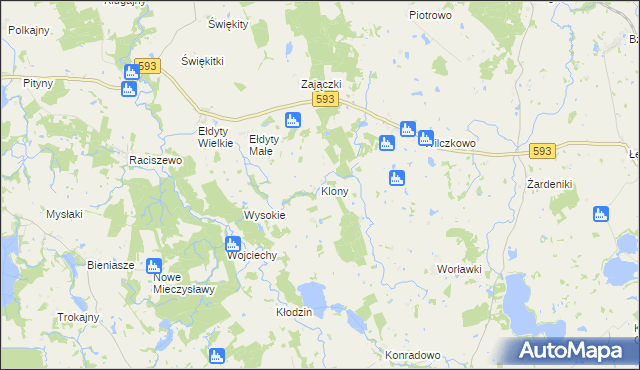 mapa Klony gmina Świątki, Klony gmina Świątki na mapie Targeo