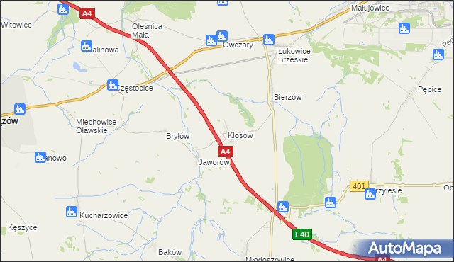 mapa Kłosów gmina Wiązów, Kłosów gmina Wiązów na mapie Targeo