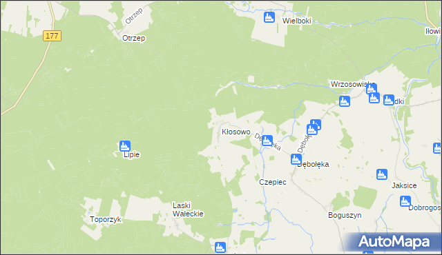 mapa Kłosowo gmina Wałcz, Kłosowo gmina Wałcz na mapie Targeo