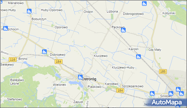 mapa Kluczewo gmina Ostroróg, Kluczewo gmina Ostroróg na mapie Targeo