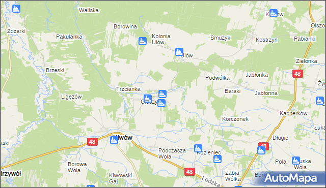 mapa Kłudno gmina Klwów, Kłudno gmina Klwów na mapie Targeo