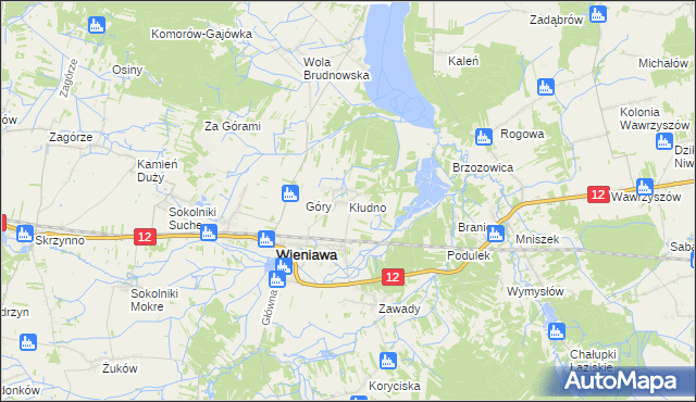 mapa Kłudno gmina Wieniawa, Kłudno gmina Wieniawa na mapie Targeo