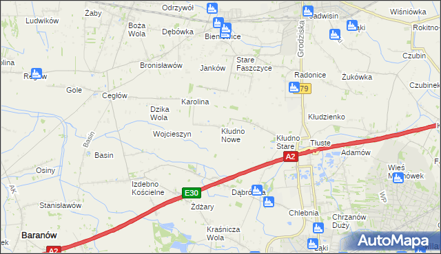 mapa Kłudno Nowe, Kłudno Nowe na mapie Targeo