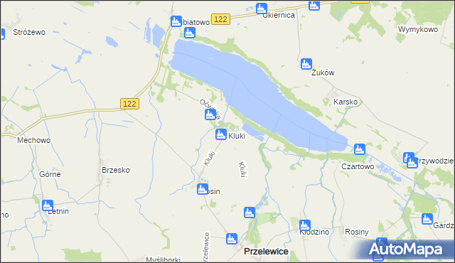 mapa Kluki gmina Przelewice, Kluki gmina Przelewice na mapie Targeo