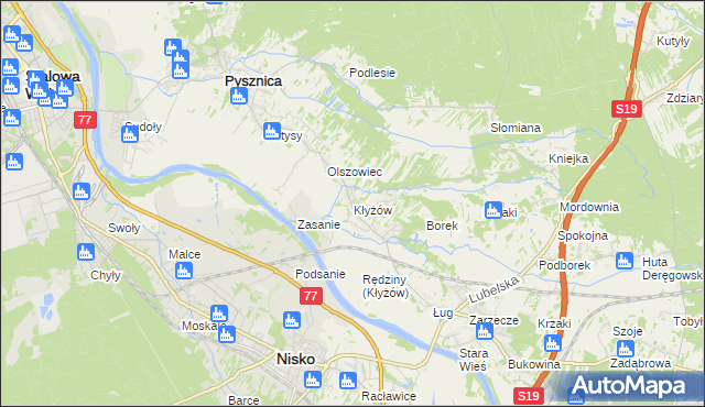 mapa Kłyżów, Kłyżów na mapie Targeo