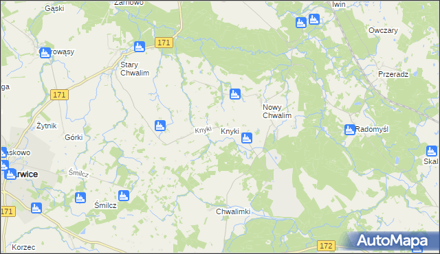 mapa Knyki, Knyki na mapie Targeo