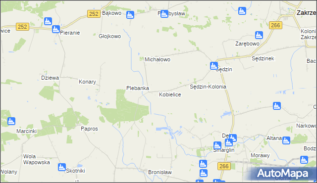 mapa Kobielice gmina Zakrzewo, Kobielice gmina Zakrzewo na mapie Targeo