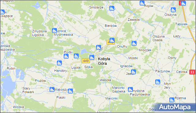 mapa Kobyla Góra powiat ostrzeszowski, Kobyla Góra powiat ostrzeszowski na mapie Targeo