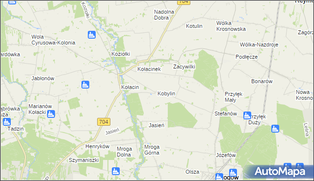 mapa Kobylin gmina Rogów, Kobylin gmina Rogów na mapie Targeo