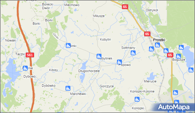 mapa Kobylinek gmina Prostki, Kobylinek gmina Prostki na mapie Targeo