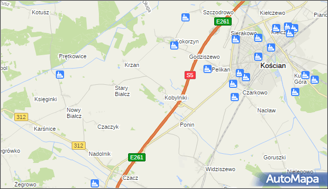 mapa Kobylniki gmina Kościan, Kobylniki gmina Kościan na mapie Targeo