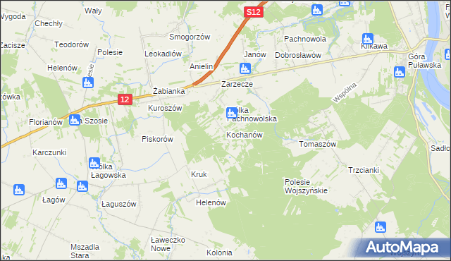 mapa Kochanów gmina Puławy, Kochanów gmina Puławy na mapie Targeo