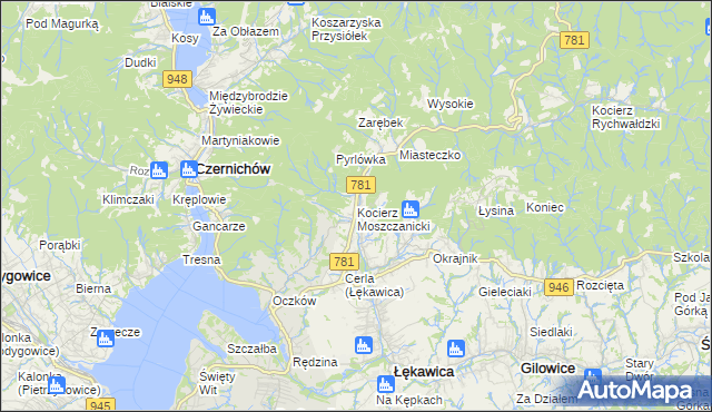 mapa Kocierz Moszczanicki, Kocierz Moszczanicki na mapie Targeo